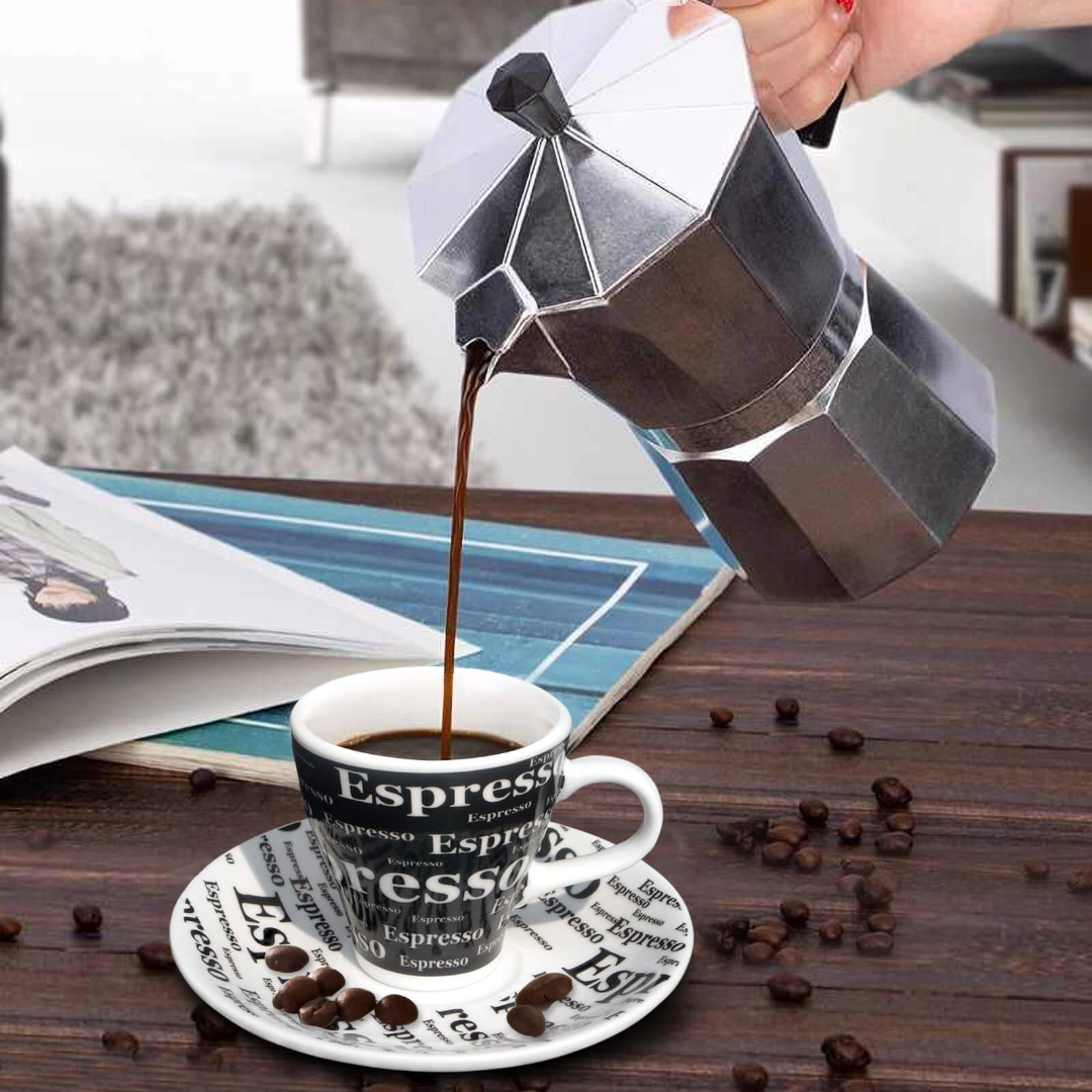 9-Piece Black & White Espresso Design Demitasse Cup and Saucer Set