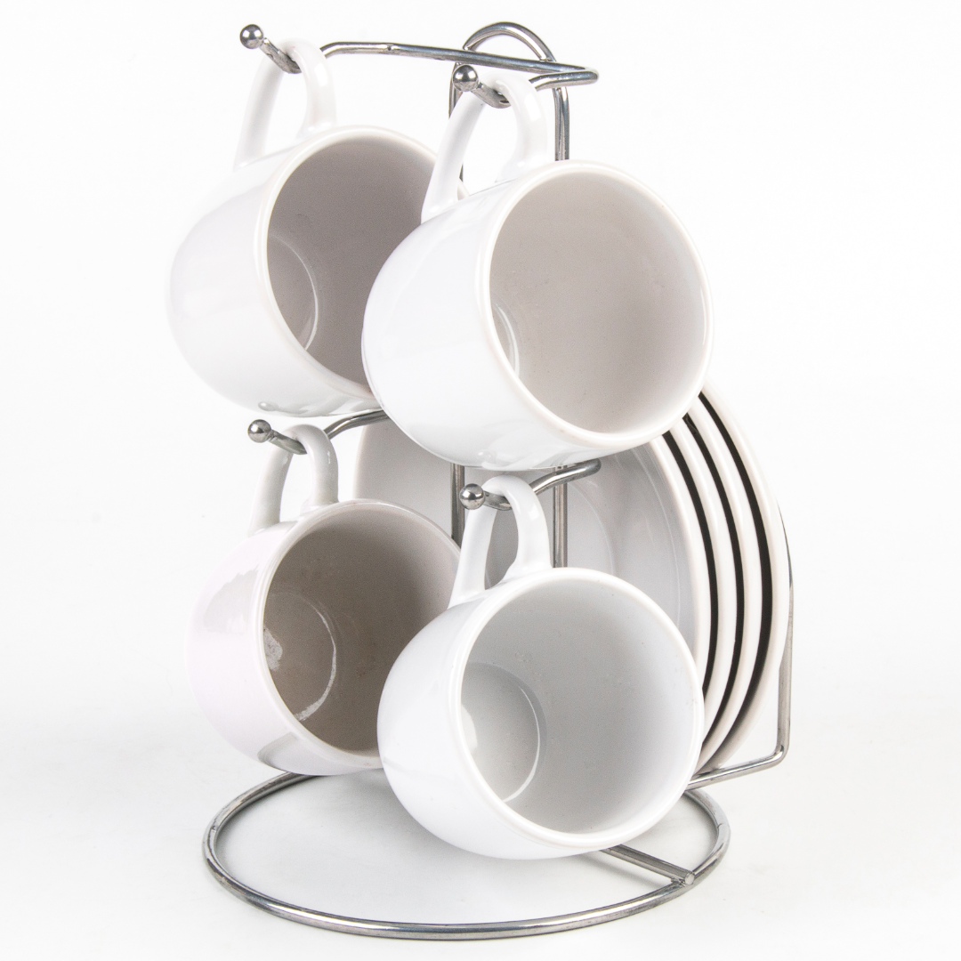 9-Piece Espresso Demitasse Cup and Saucer Set with Stand - Perfect