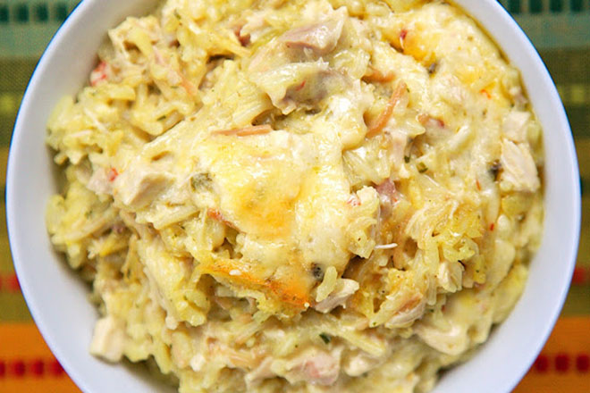 CHEESY GREEN CHILLY CHICKEN & RICE