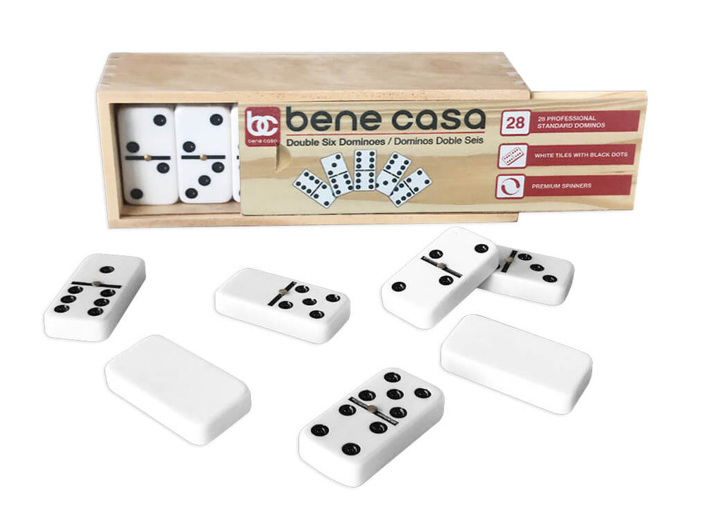 Bene Casa Double 6 White Domino Set in Wooden Storage Box
