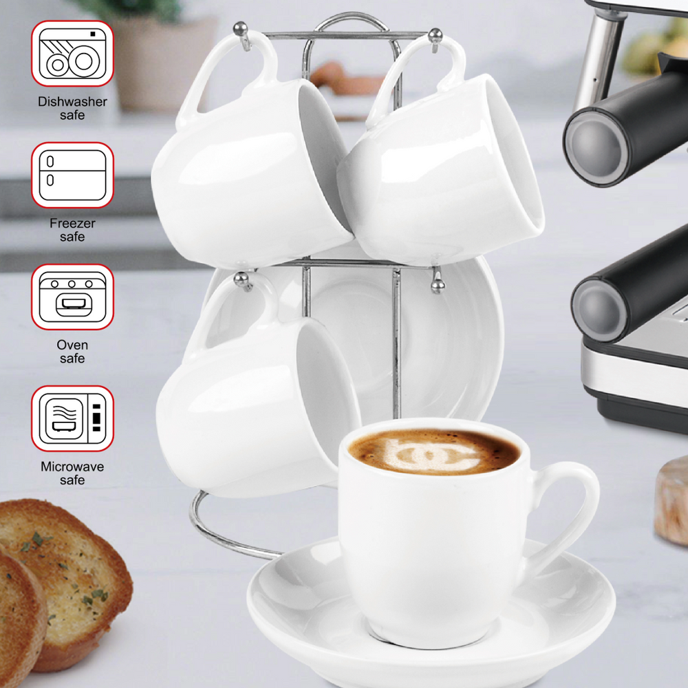 Bene Casa 9-Piece Espresso Demitasse Cup and Saucer Set with Stand (3 colors)