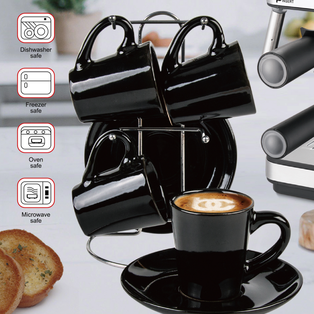 Bene Casa 9-Piece Espresso Demitasse Cup and Saucer Set with Stand (3 colors)