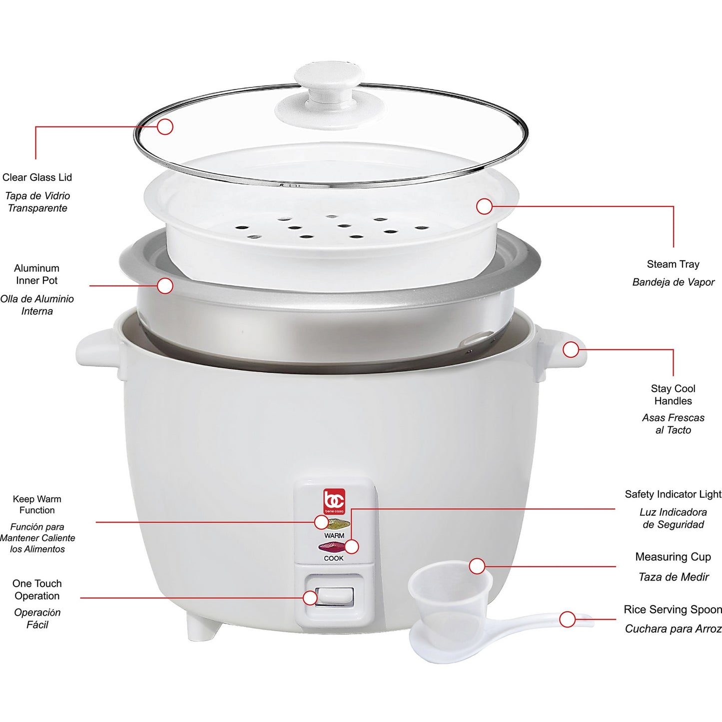 3-Cup Electric Rice Cooker With Keep-Warm Function, White