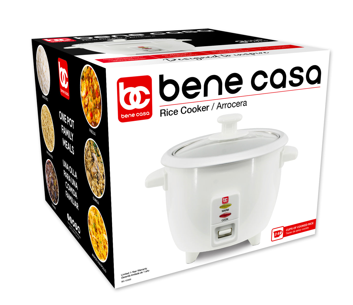 Bene Casa 3-Cup Stainless Steel Thermo Rice Cooker with Clear Lid