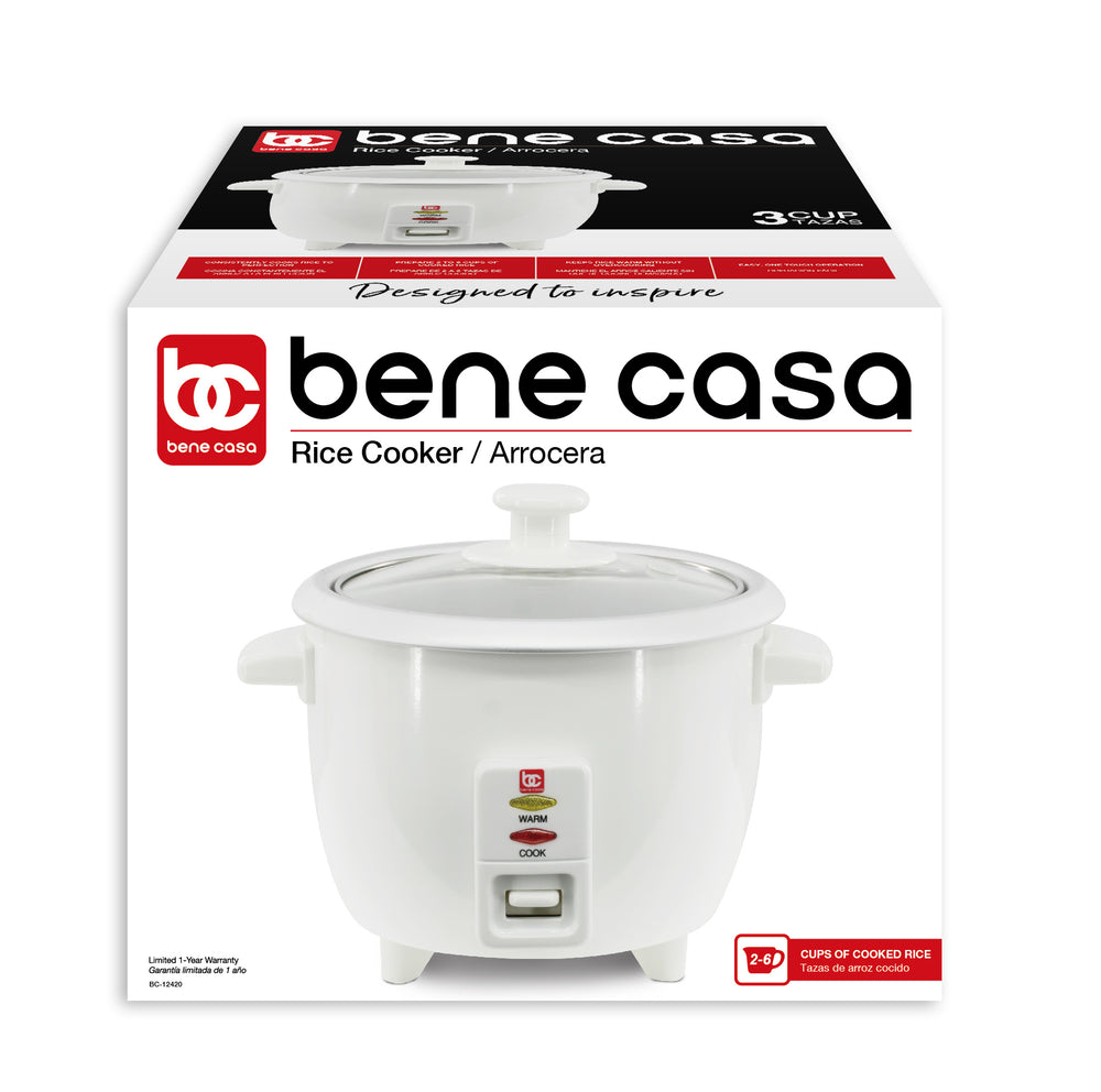 Bene Casa 3-Cup Stainless Steel Thermo Rice Cooker with Clear Lid