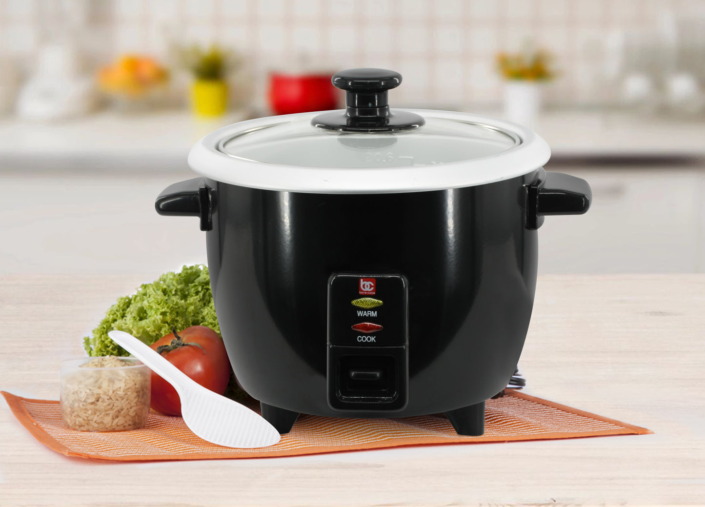 Bene Casa 7 Cup Stainless-Steel Thermo Rice Cooker, Stainless Steel and Black Design - Black