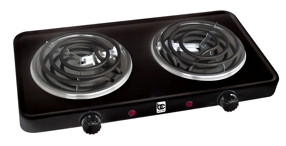 Bene Casa double electric burner, double burner coils, stainless steel drip tray