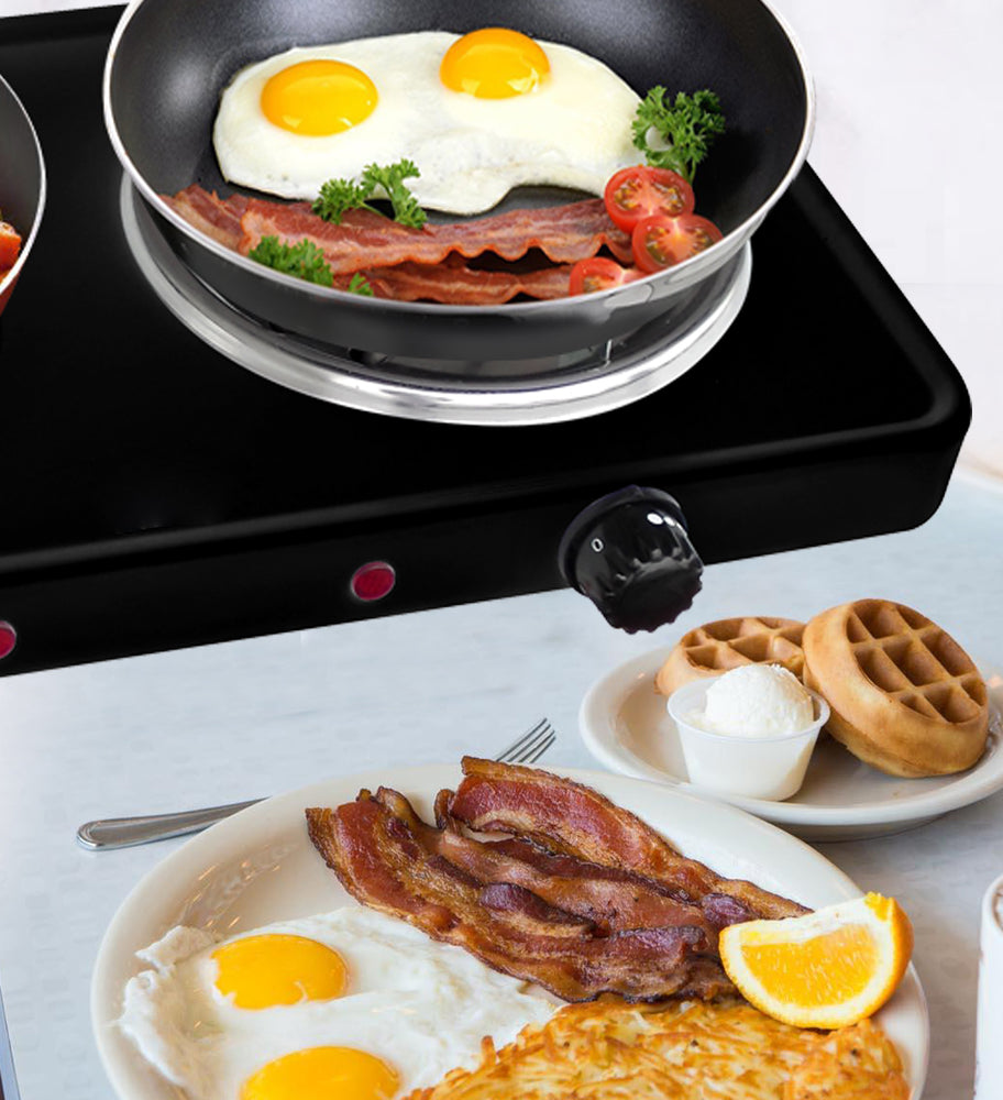 
                  
                    Bene Casa double electric burner in black, double burner coils, portable double electric burner, dual controls, stainless steel drip tray
                  
                