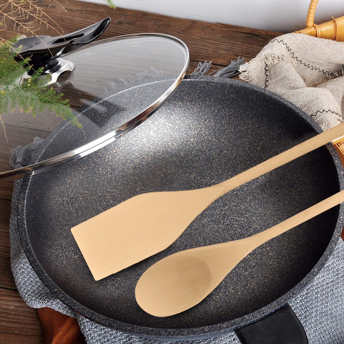 
                  
                    Bene Casa 2-piece wooden spoon set, wooden spatula and spoon, easy clean, long 14-inch spoon, non-stick coating spoon and spatula
                  
                