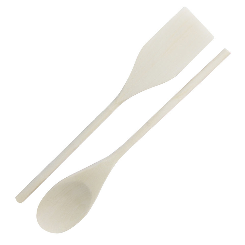 Bene Casa 2-piece wooden spoon set, wooden spatula and spoon, easy clean, long 14-inch spoon, non-stick coating spoon and spatula