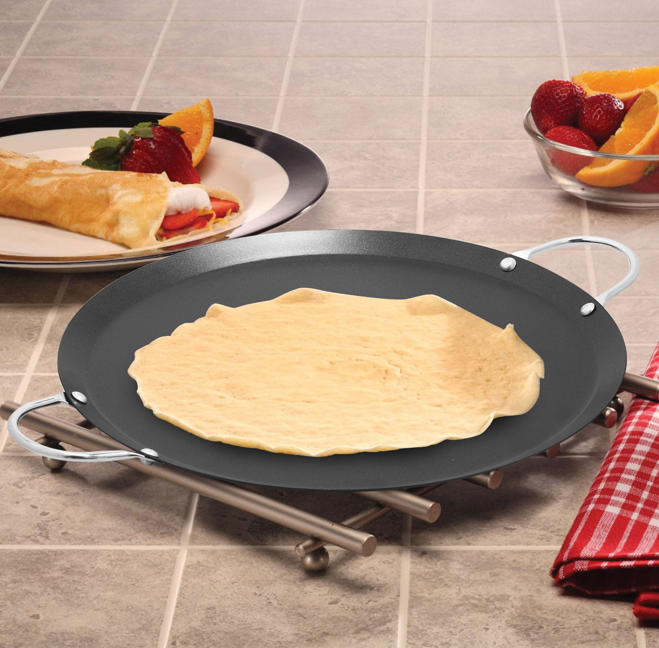 Bene Casa stainless-steel 22.4-inch Comal pan, belly up, rust free