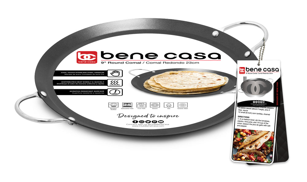 Bene Casa 9/14/17 Round Steel Comal Pans with Loop Handles