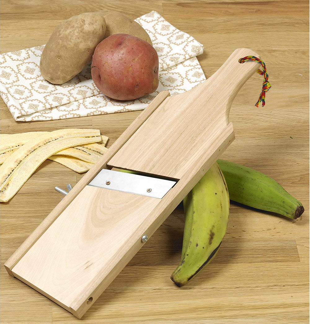 Bene Casa 14-inch wooden plantain slicer, adjustable blade, wooden man