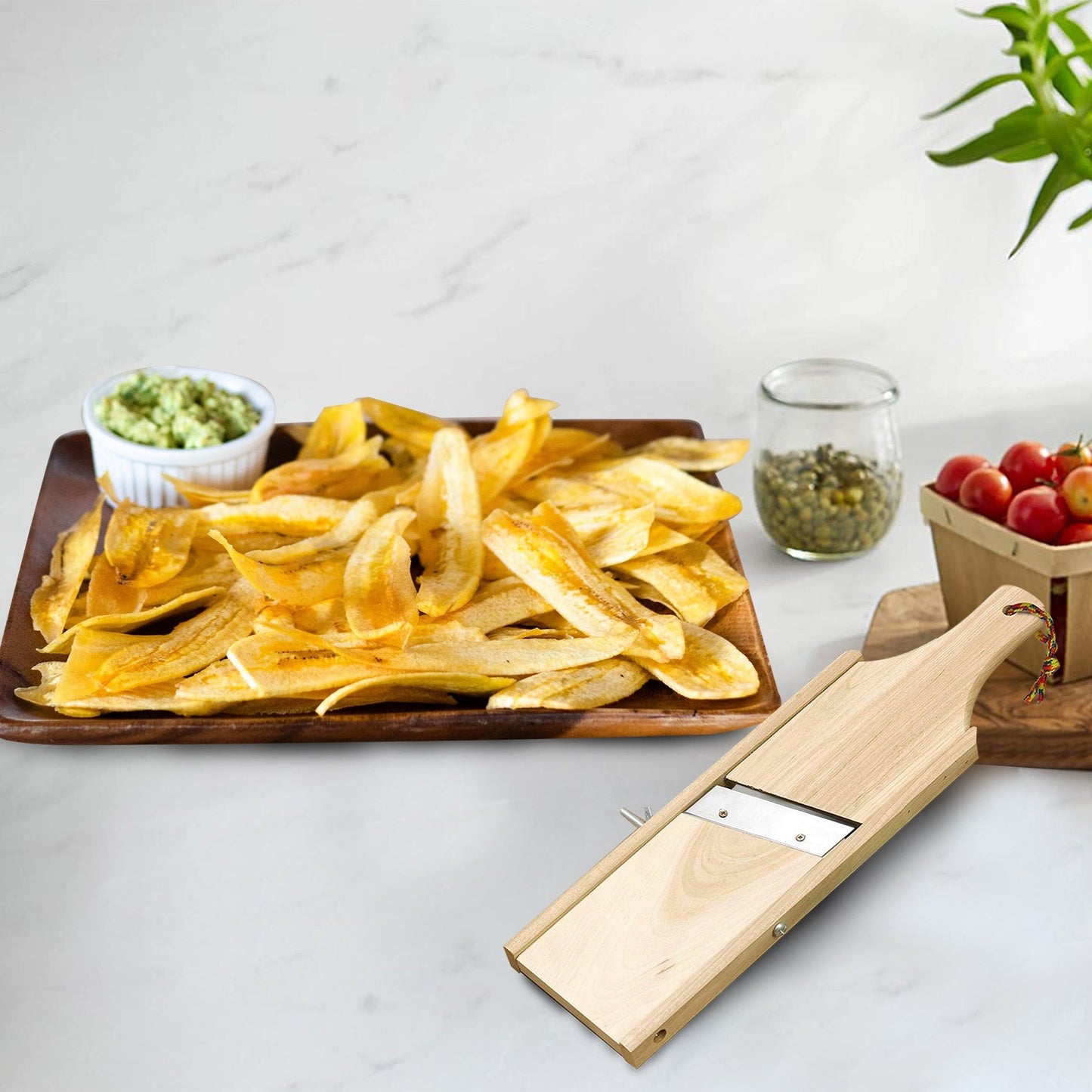 
                  
                    Bene Casa 14-inch wooden plantain slicer, adjustable blade, wooden mandolin
                  
                