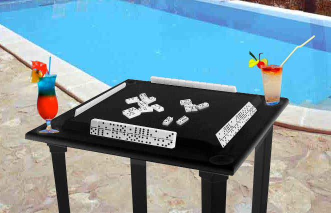 
                  
                    Bene Casa waterproof plastic game table with drinks holder, built in tile rack, removable leg game table, indoor or outdoor portable game table, Black
                  
                