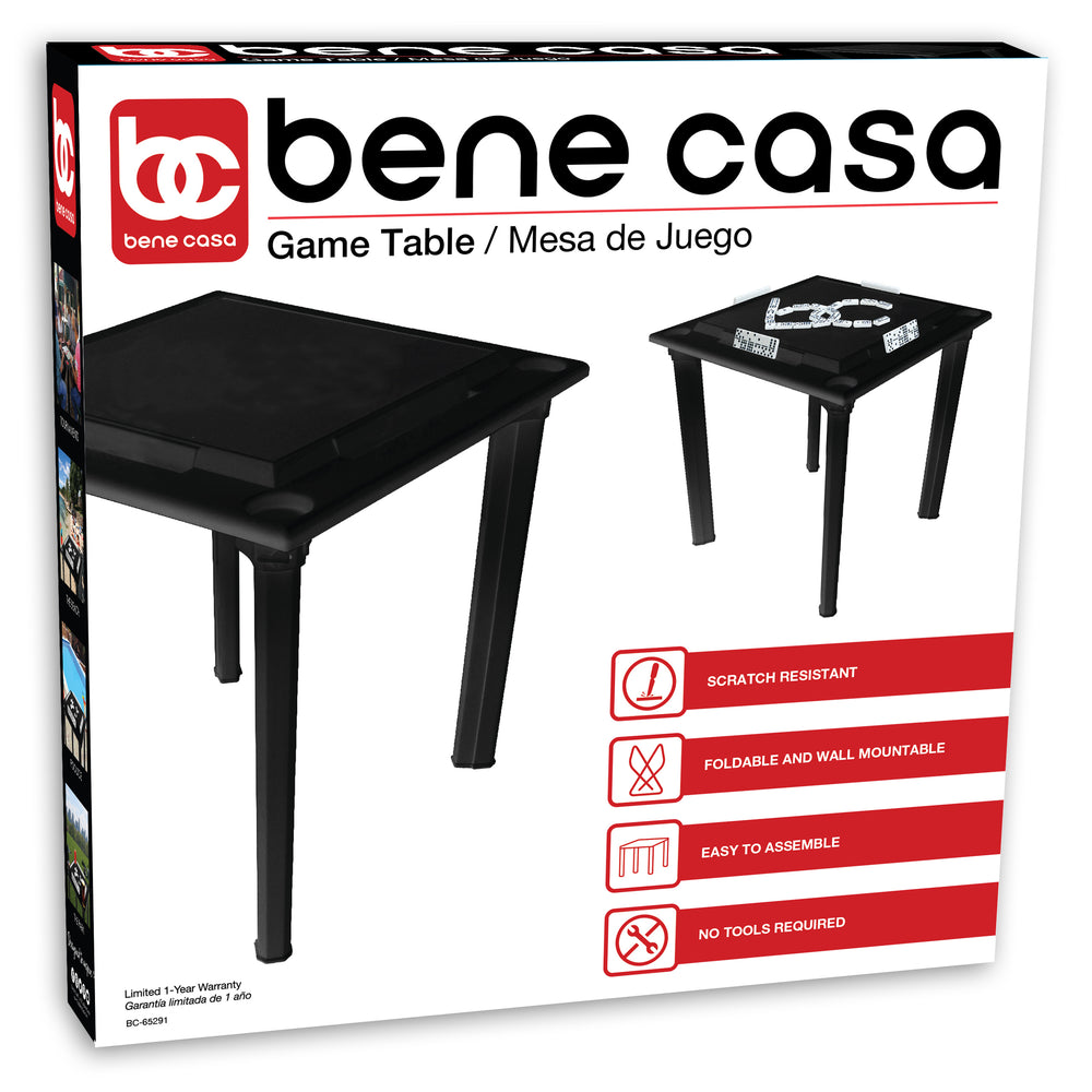 Bene Casa waterproof plastic game table w/ tile rack, removable legs, Black