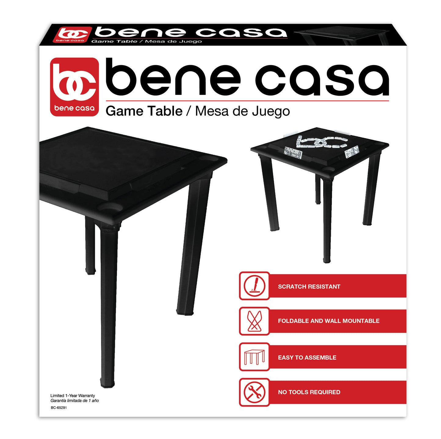 
                  
                    Bene Casa waterproof plastic game table with drinks holder, built in tile rack, removable leg game table, indoor or outdoor portable game table, Black
                  
                