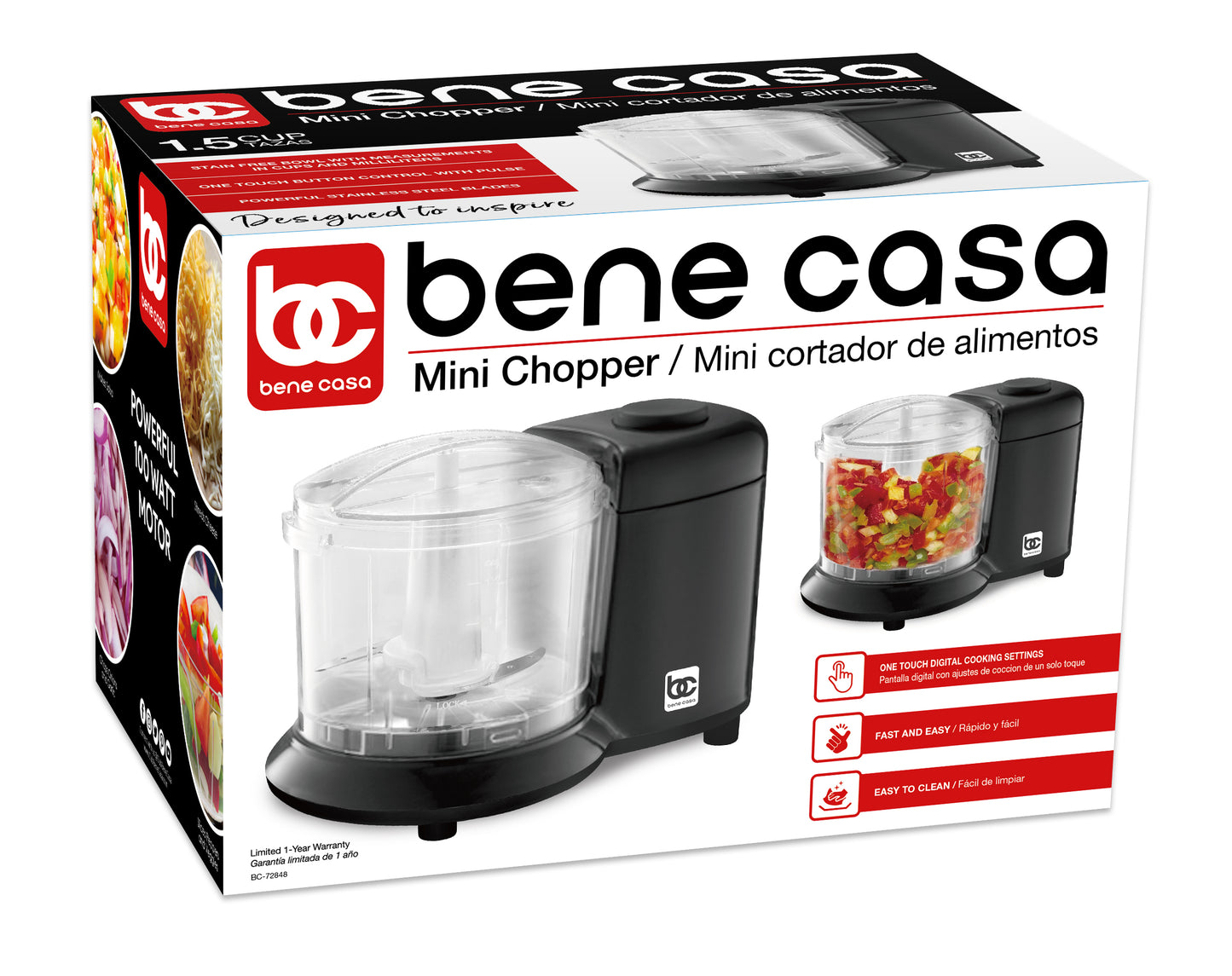
                  
                    Bene Casa Mini Chopper in white, stainless-steel blade mini chopper, pule control, dishwasher safe chopper, mincer, dicer, powerful motor
                  
                