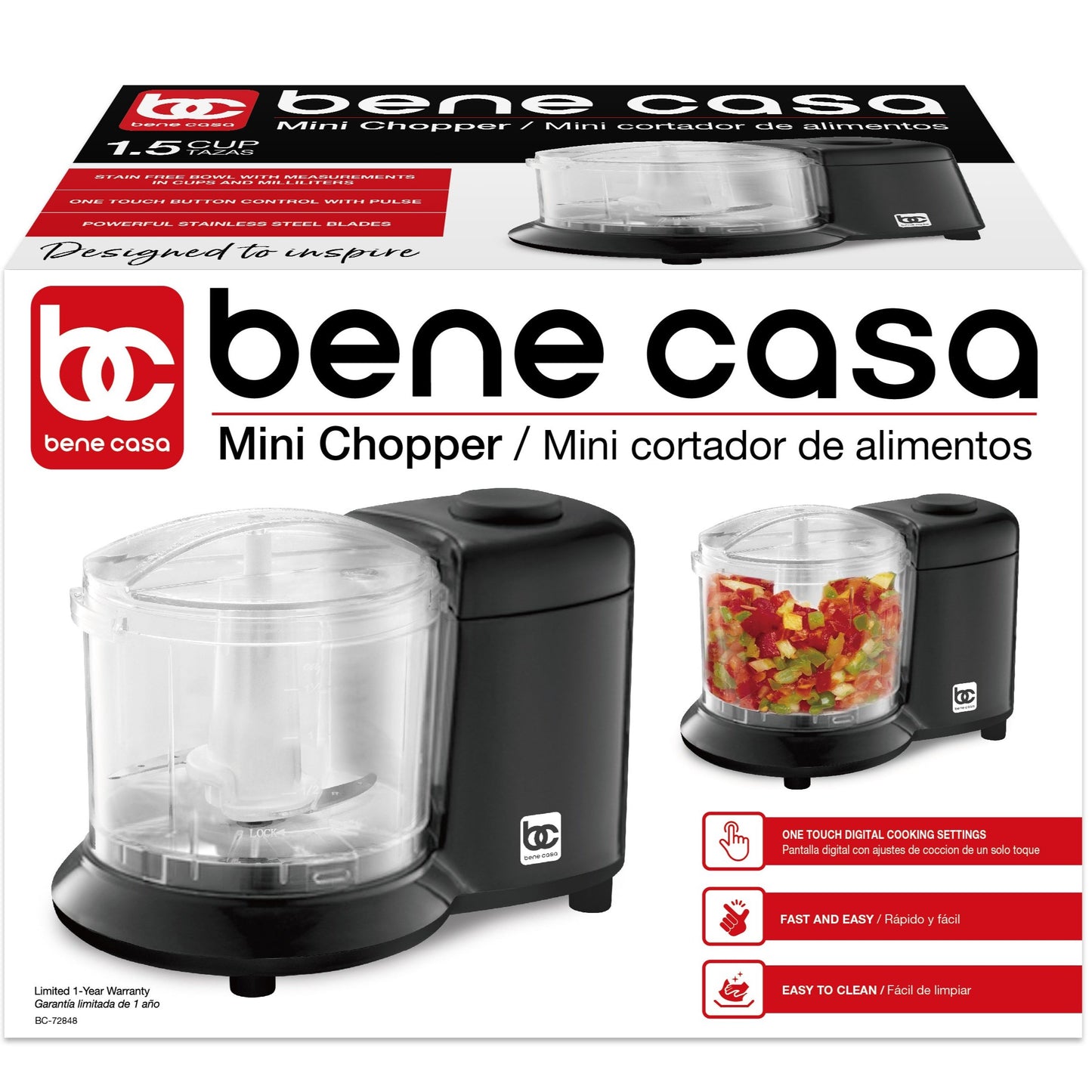 
                  
                    Bene Casa Mini Chopper, stainless-steel blade, pulse control, mincer, dicer - (3 colors)
                  
                