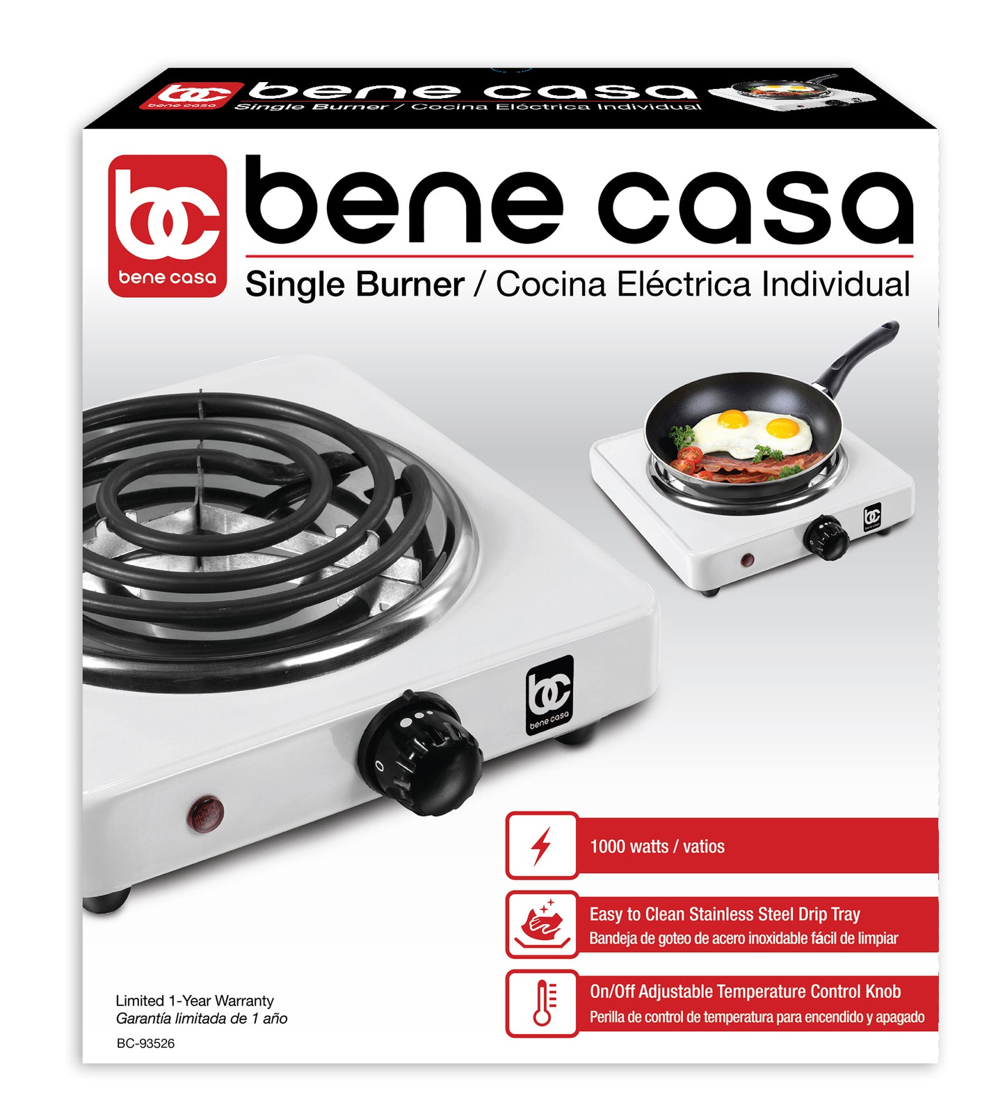 Bene Casa glass top single electric burner, ceramic, 1000-watt burner