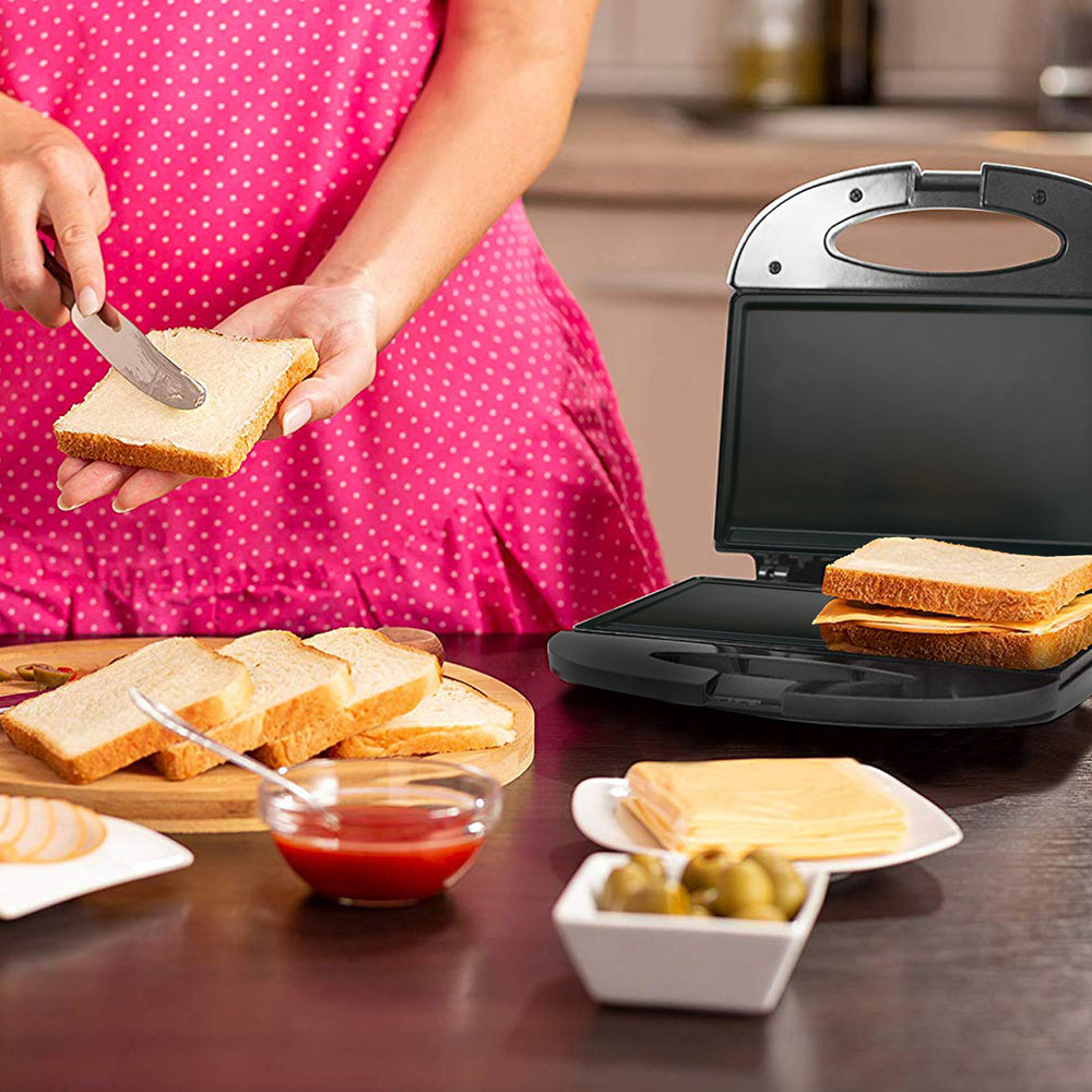 Bene Casa white cool touch sandwich maker, nonstick sandwich maker,  automatic sandwich maker, compact storage and locking lid