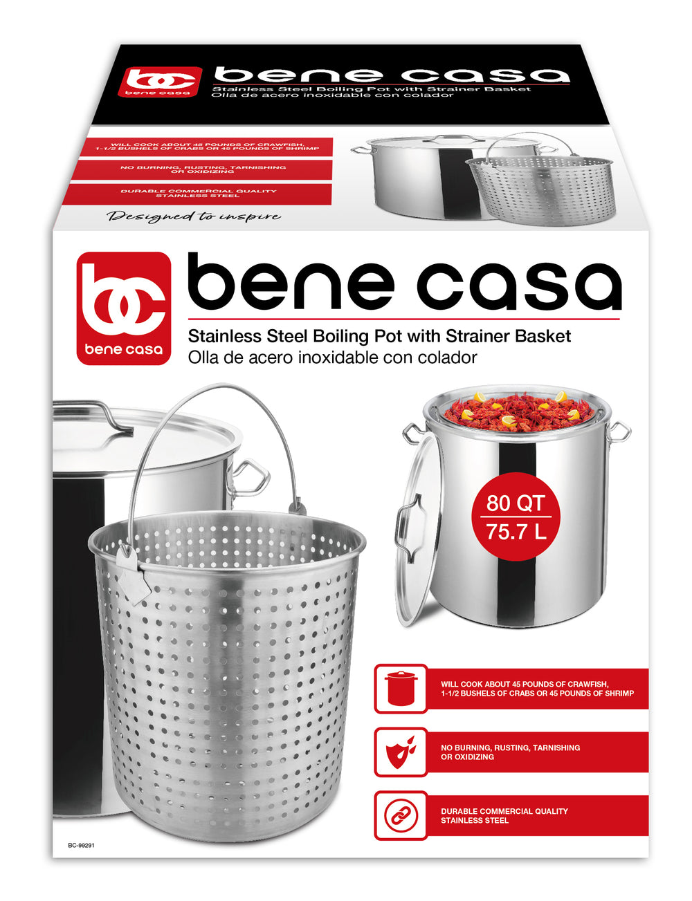 Bene Casa Stainless-Steel Stock Pot w/ lid, high capacity, reinforced