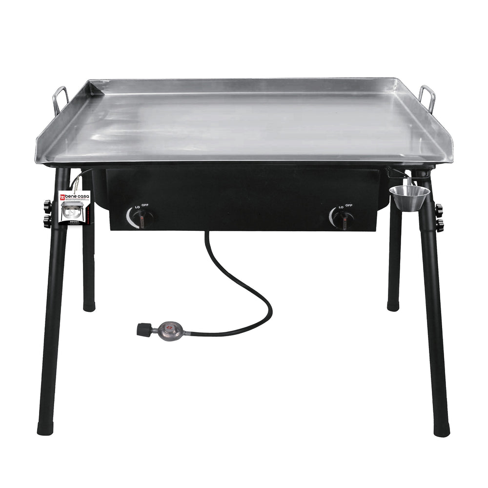 
                  
                    Bene Casa cast-iron double burner with griddle set, stainless steel double griddle, weatherproof, low pressure regulator, 55000 BTU double burner
                  
                