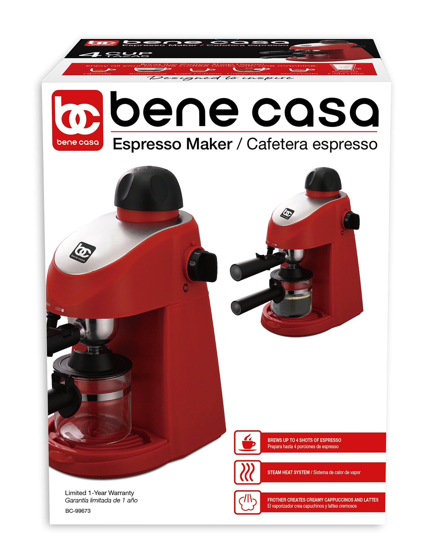 
                  
                    Bene Casa 4-Cup Electric Espresso Maker, Red
                  
                