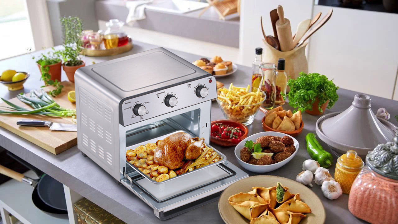 
                  
                    Bene Casa 22L Air Fryer Toaster Oven, Roast, Bake, Broil, Re-heat, Advanced Heat Flow Technology, Stainless Steel, 1500W
                  
                