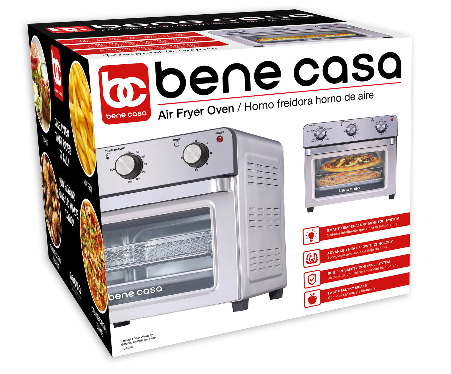 
                  
                    Bene Casa 22L Air Fryer Toaster Oven, Roast, Bake, Broil, Re-heat, Advanced Heat Flow Technology, Stainless Steel, 1500W
                  
                