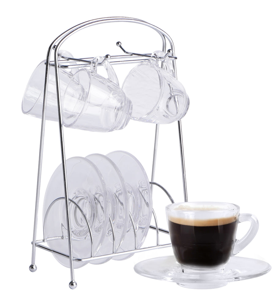 
                  
                    Bene Casa 4-Cup Glass Espresso Set with Coasters and Stainless Steel Rack
                  
                