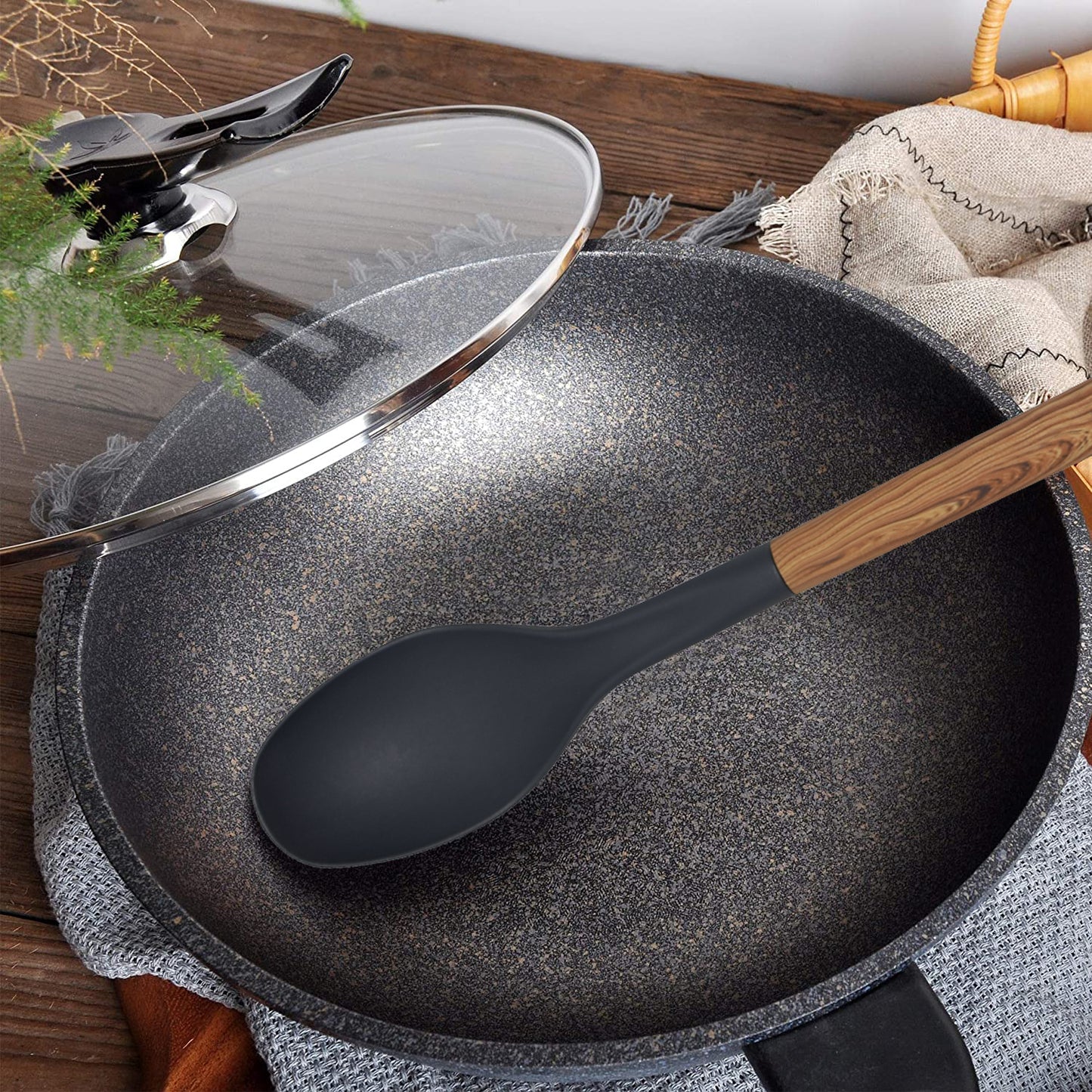 
                  
                    Bene Casa Black Spoon with Wood Like Handle, Heat Resistant
                  
                
