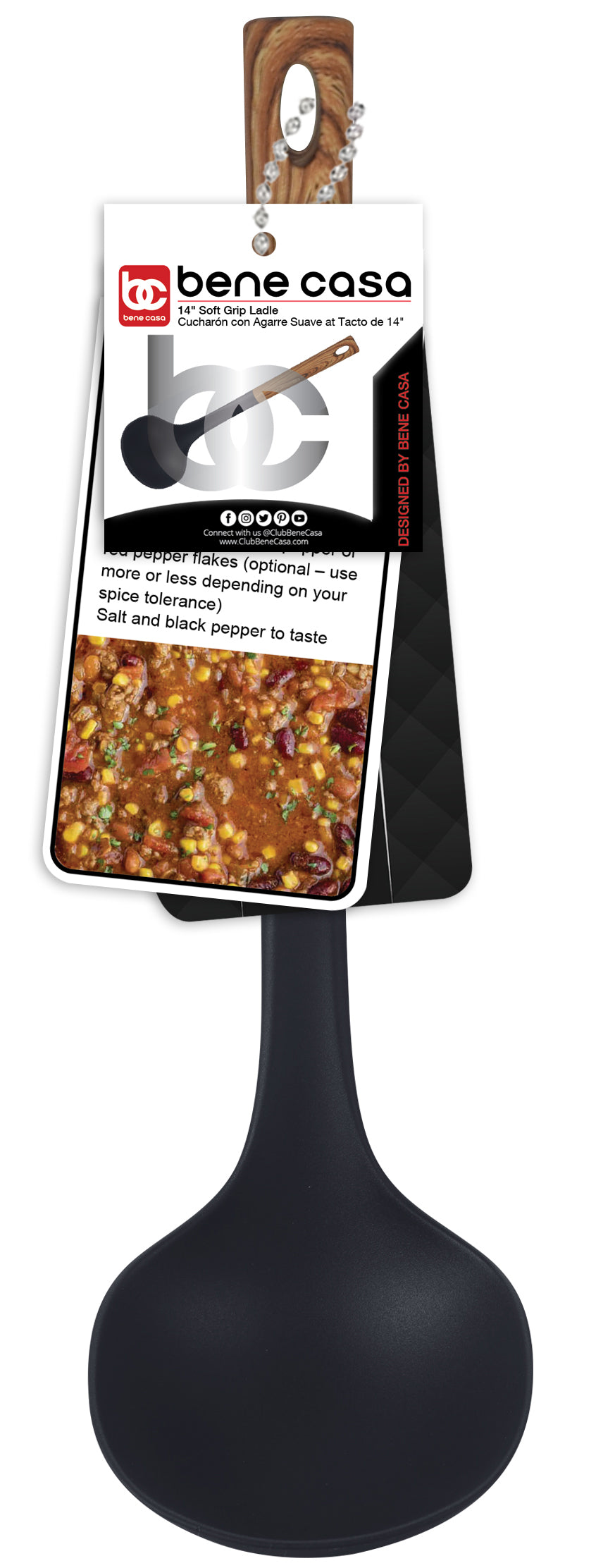 Bene Casa Black Ladle with Wood Like Handle, Heat Resistant