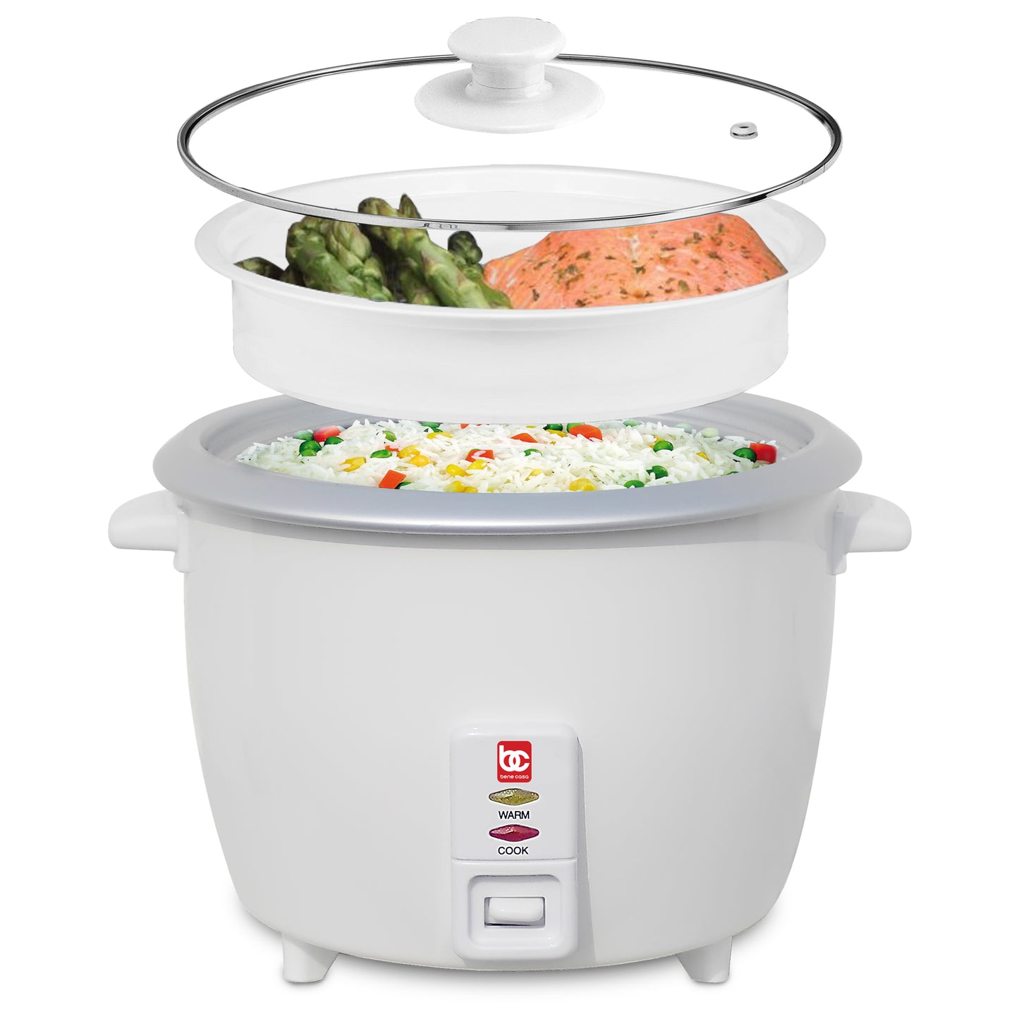 
                  
                    Bene Casa Rice Cooker with glass lid, steamer, auto cut off, keep warm option
                  
                