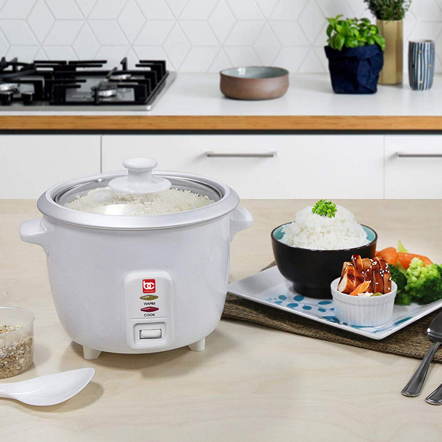 
                  
                    6 Cup Bene Casa Rice Cooker with glass lid, dishwasher safe rice cooker with auto cut off, steamer rice maker with keep warm facility
                  
                