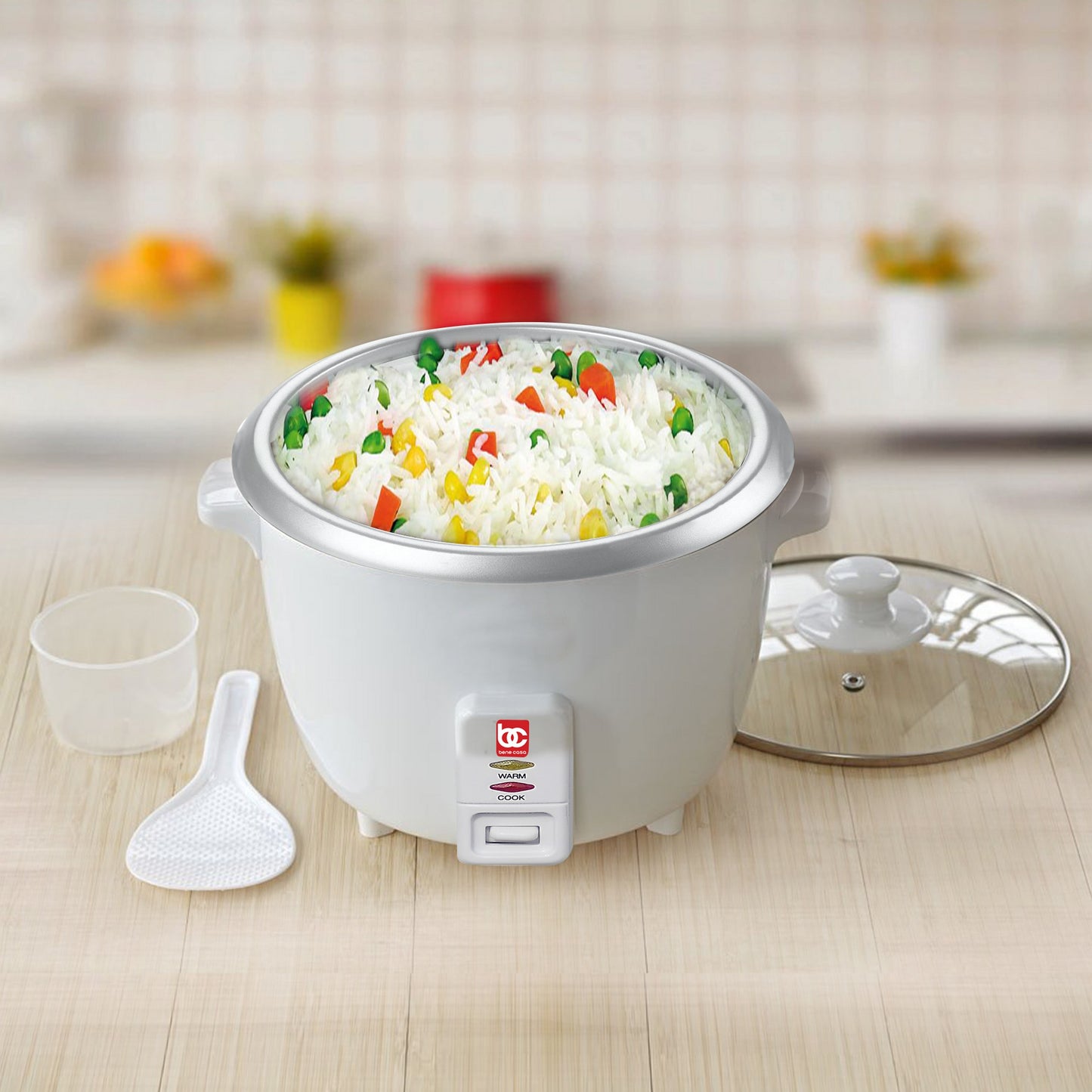 
                  
                    6 Cup Bene Casa Rice Cooker with glass lid, dishwasher safe rice cooker with auto cut off, steamer rice maker with keep warm facility
                  
                