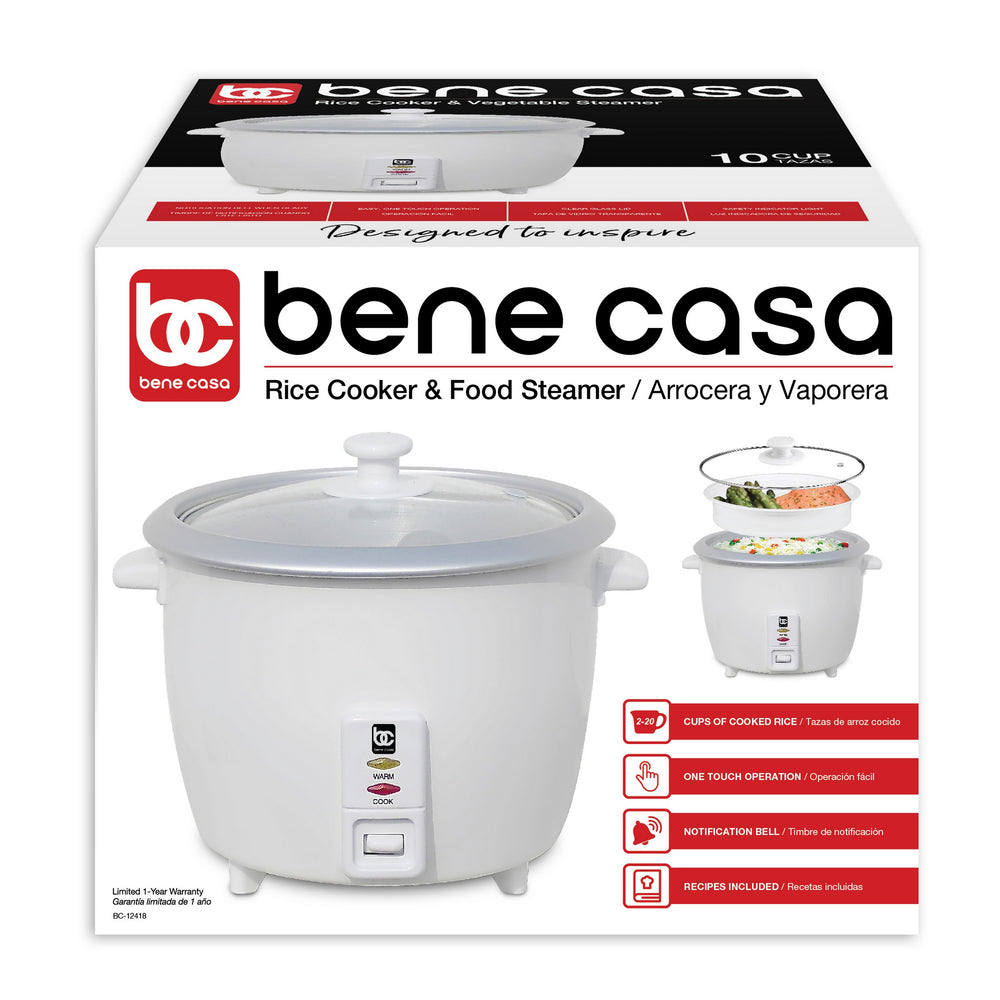 Bene Casa 6-Cup Rice Cooker w/ Glass Lid, Auto cut off, Steamer, & Kee