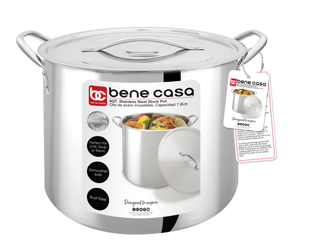 8 Qt Stainless Steel Stock Pot w/Cover