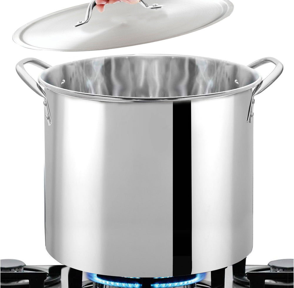 Bene Casa Stainless-Steel Stock Pot w/ lid, 8-quart capacity, reinforc