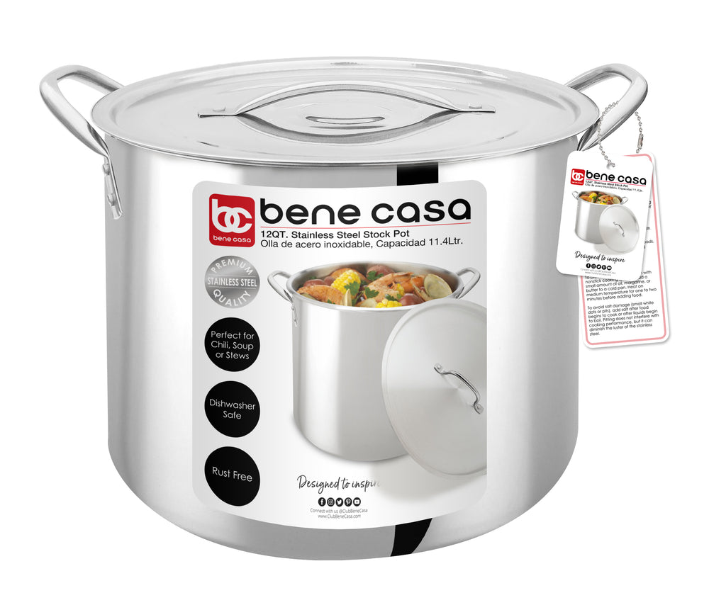 Bene Casa Stainless-Steel Stock Pot w/ lid,  reinforced bottom