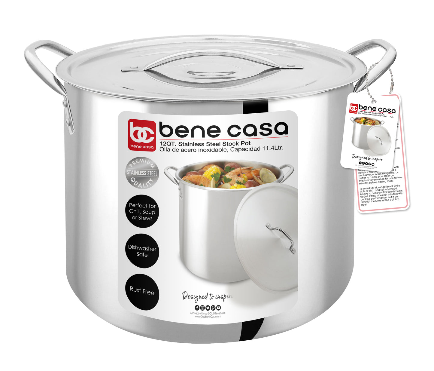 
                  
                    Bene Casa Stainless-Steel Stock Pot w/ lid, 8-quart capacity, reinforced bottom
                  
                