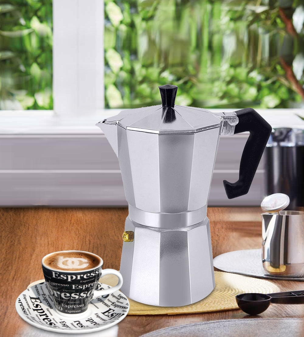 
                  
                    Bene Casa 1 cup aluminum espresso maker, stove top espresso maker, single shot, dishwasher safe espresso maker with side pour spout
                  
                