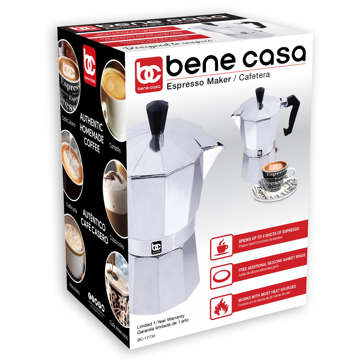 
                  
                    Bene Casa 1 cup aluminum espresso maker, stove top espresso maker, single shot, dishwasher safe espresso maker with side pour spout
                  
                