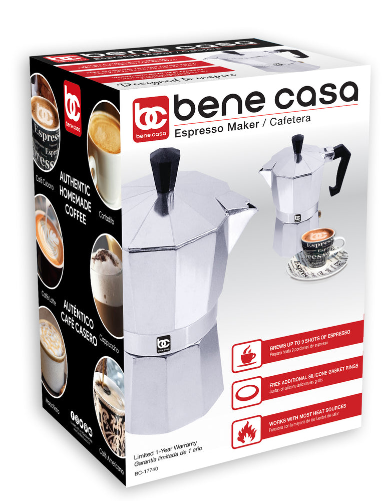 
                  
                    Bene Casa 1 cup aluminum espresso maker, stove top espresso maker, single shot, dishwasher safe espresso maker with side pour spout
                  
                