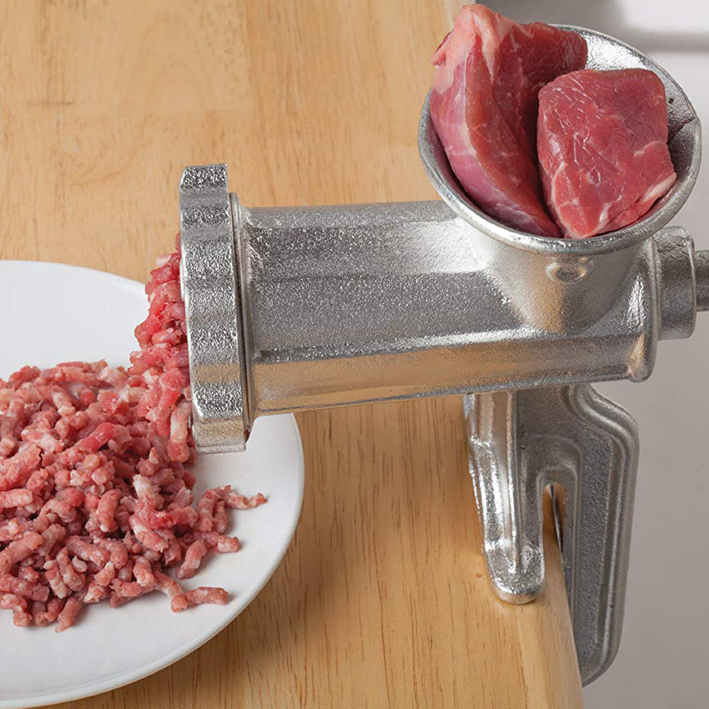 Bene Casa #8 Manual Meat Grinder, Cast Iron, Built-in Clamp w/ Wooden