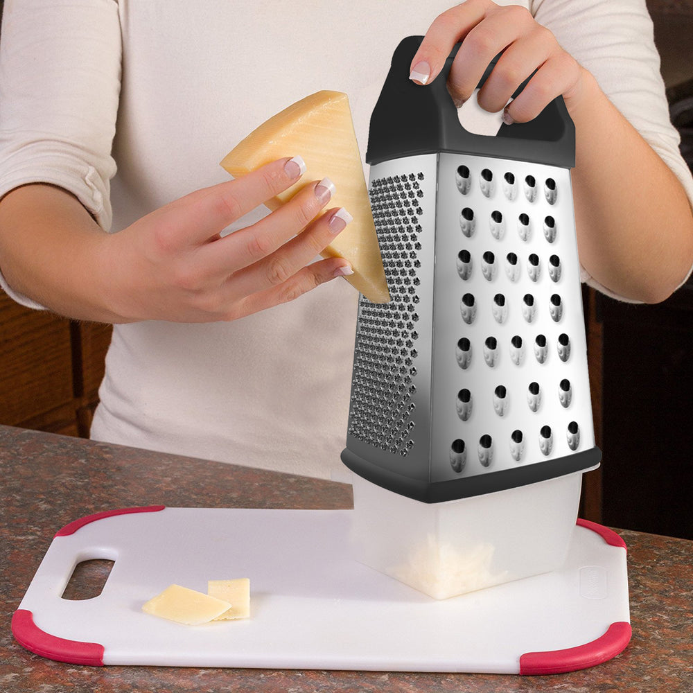 Bene Casa hand-held, 4-way grater, stainless-steel blade grater, comfort handle grater, easy to use, 4-cut grater for cheese, fruit and more