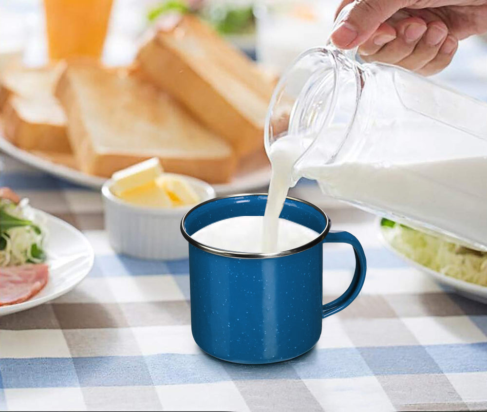 
                  
                    Bene Casa 12oz/0,36-liter royal blue mug, enamel mug, black trimmed mug, steel mug with blue enamel coating, dishwasher safe mug
                  
                