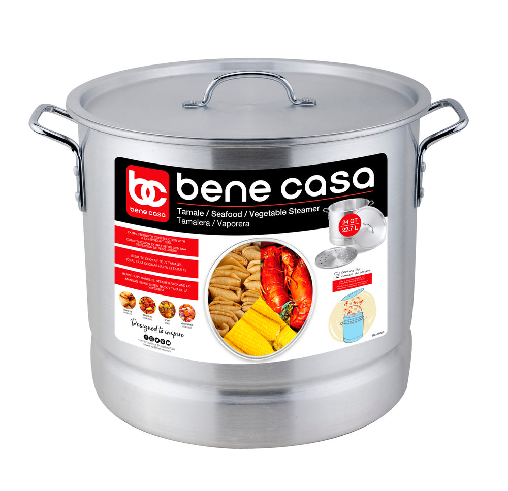 
                  
                    Bene Casa Aluminum Stock Pot with Steamer Rack and Lid
                  
                