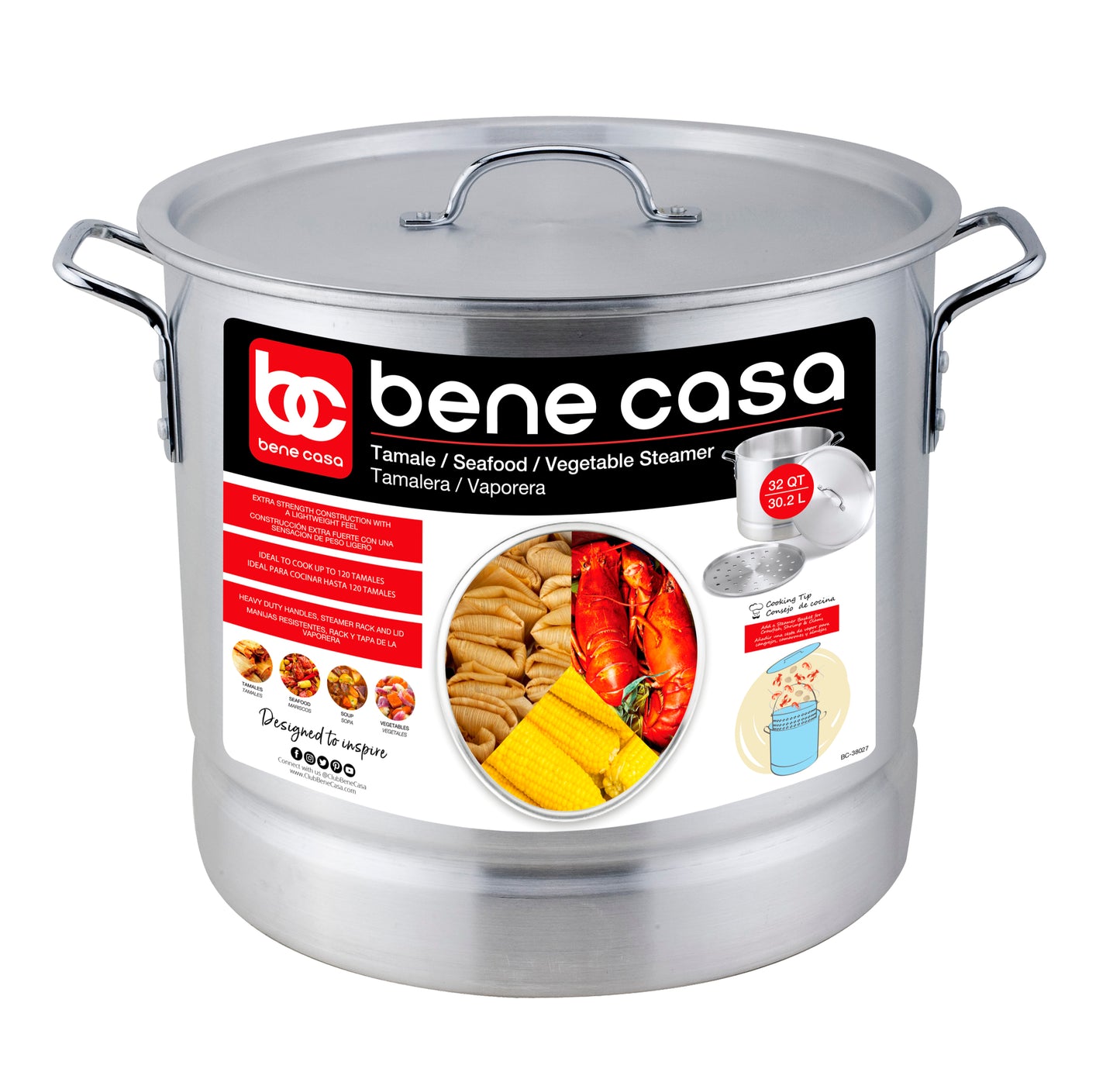 
                  
                    Bene Casa Aluminum Stock Pot with Steamer Rack and Lid
                  
                