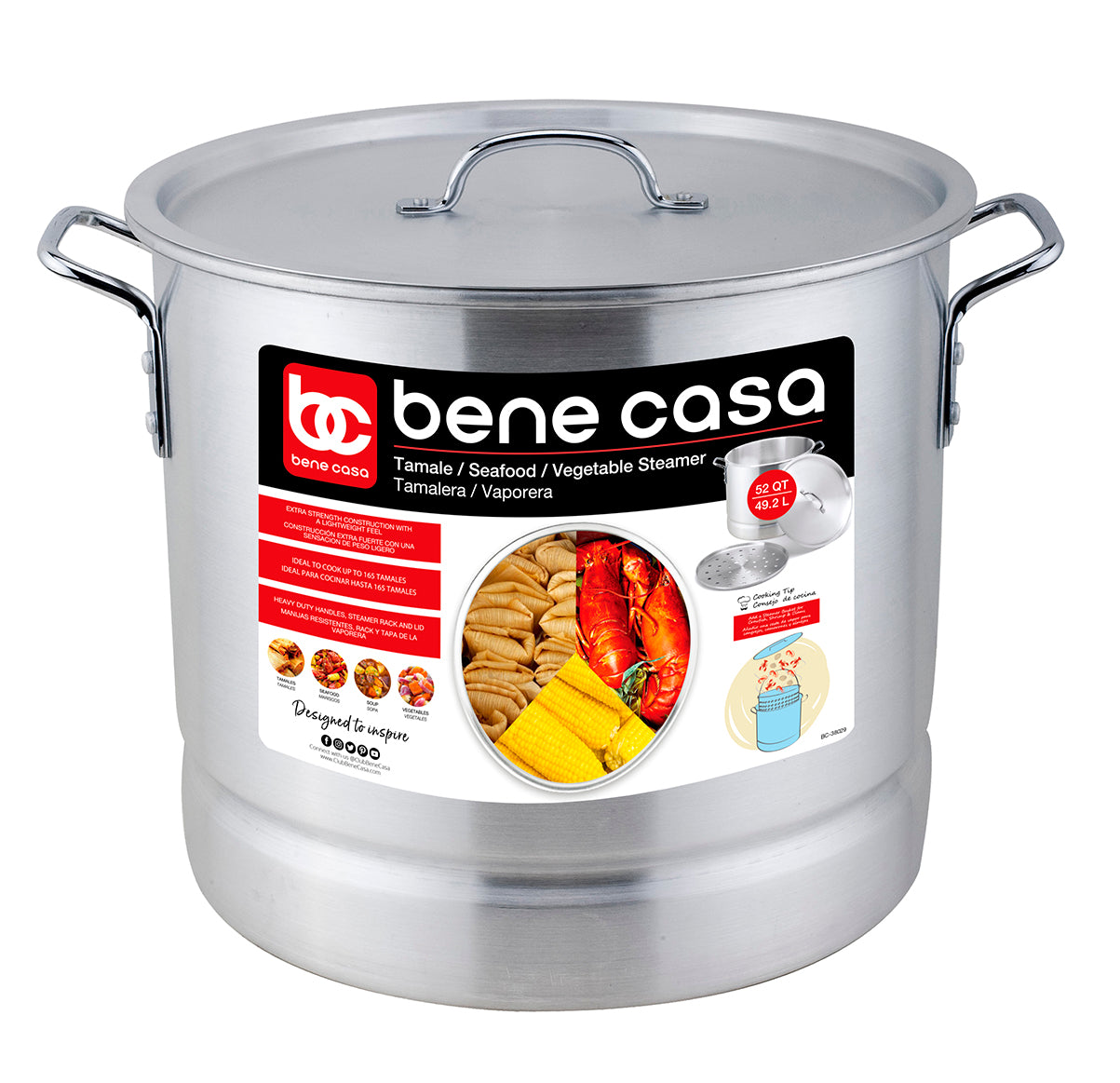 
                  
                    Bene Casa Aluminum Stock Pot with Steamer Rack and Lid
                  
                